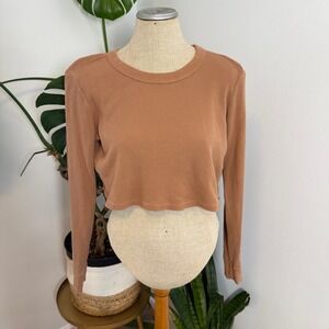 MATE The Thermal Cropped Long Sleeve‎ Shirt Women's Size M Brown Cotton